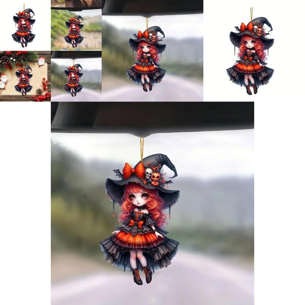 Cartoon Girl Acrylic Car Pendant Halloween Decor Cute Girl Car Ornament For Vehicle Interior