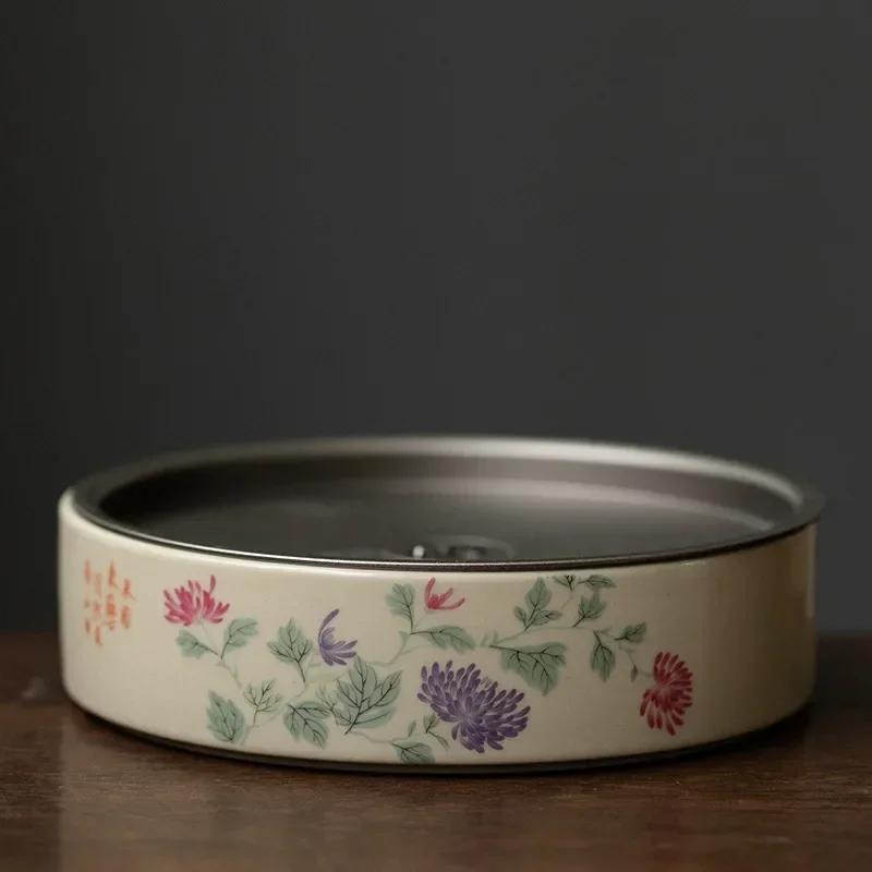 Round Ceramics Tea Tray Drainage Water Storage Tray Household Pot Bearing Teapot Teacup Mat Chinese Tea Set Decors Accessories