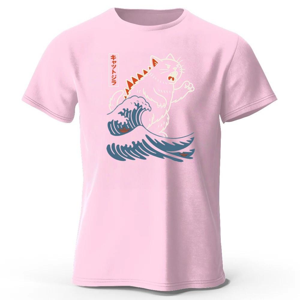 Mens New Dinosaur Cat Print Sports Fitness Loose Plus Size Womens Pure Cotton Fashionable Casual Tshirt Street Daily Clothing
