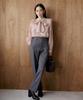 Bis Sheer Ribbon Long Sleeve Pink Women's Blouse, (63)
