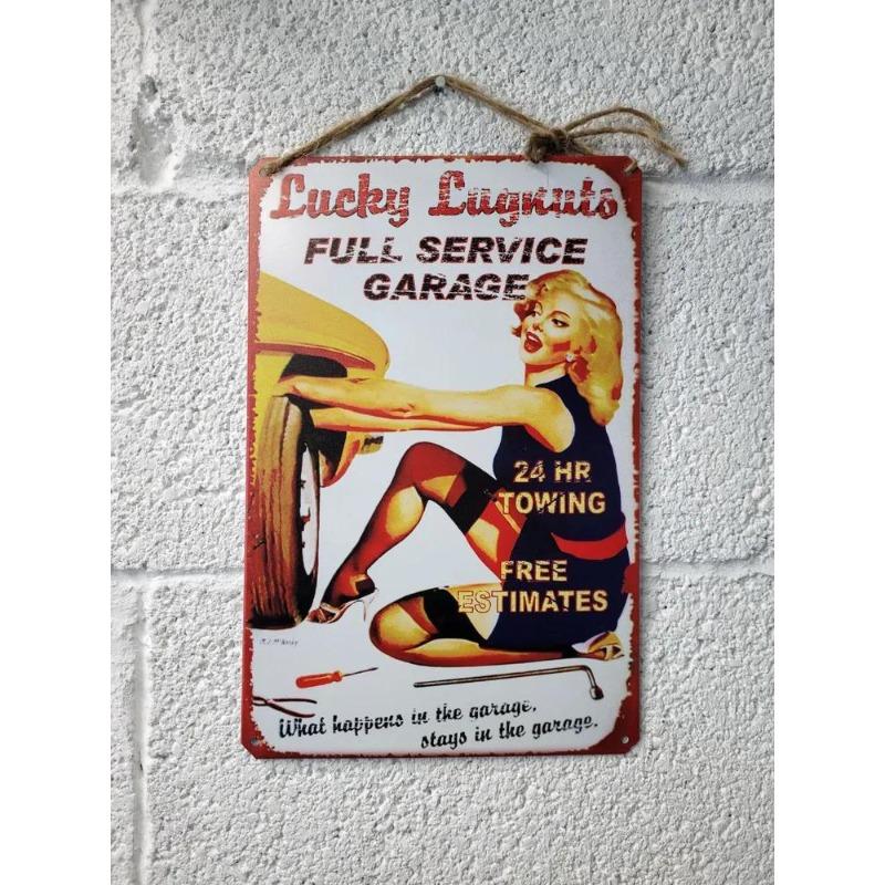 Pin-Up Girl Tin Plates, Garage Workshop Metal Decor 20x30cm