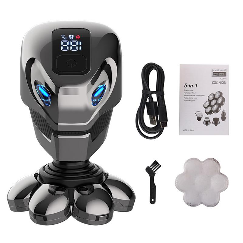 5 IN 1 4D Men Rechargeable Bald Head Electric Shaver 7 Floating Cutter Beard Nose Ear Hair Trimmer Men Facial Cleaning Brush