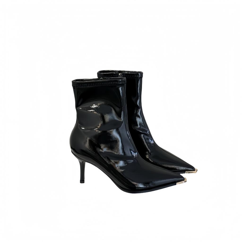 2025 autumn and winter new fashion boots metal pointed temperament short boots thin boots Muse fan pointed thin heel high heel boots