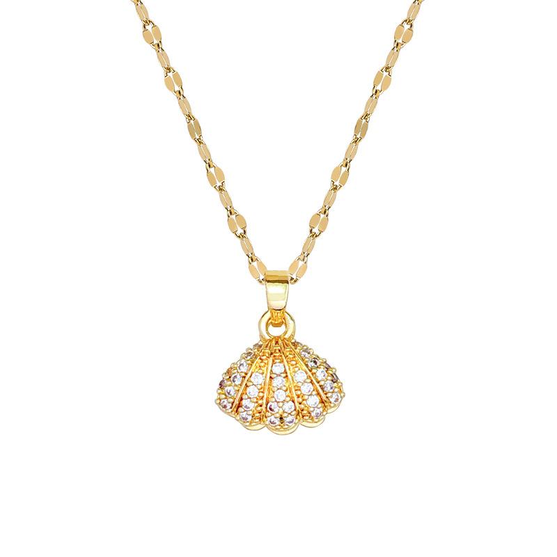 Shell Pearl Necklace Women'S Fashion Small Fresh Collarbone Chain Slightly Inlaid Zircon Simple Couple Collarbone
