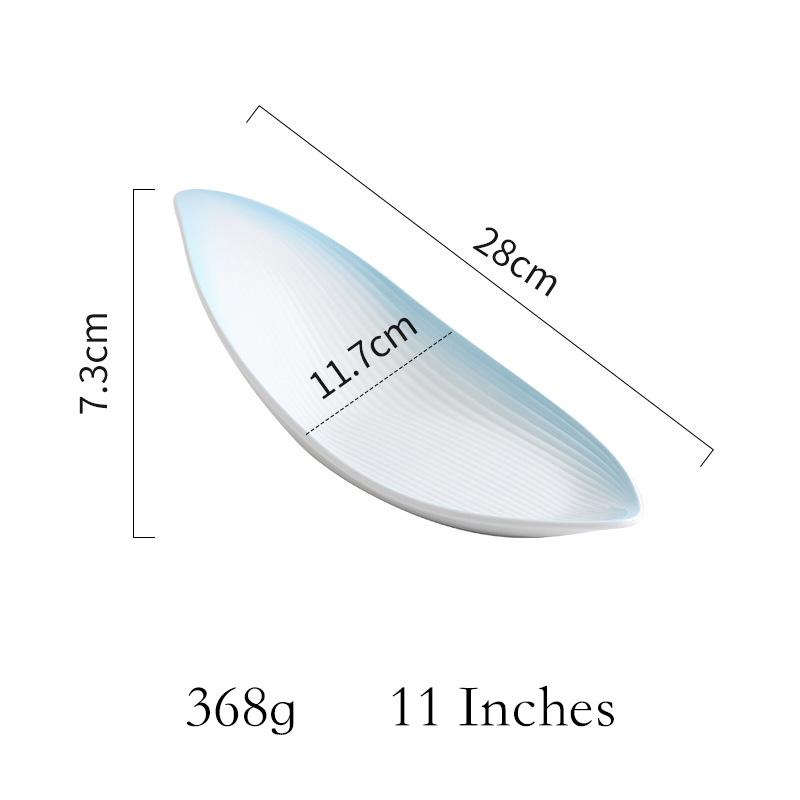 Leaf Shaped Ceramic Plate Simple Underglaze Color Strip Special Plate Hotel Home Snack Plate Gourmet Creative Dish Tableware