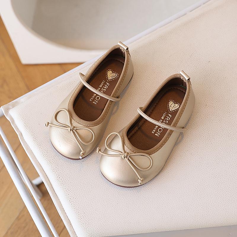 Toddler Girls Princess Style Ballet Flats with Bow Detail New Autumn Kid Leather Shoes Soft Sole Classic School Party Flats