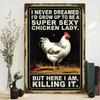 Rustic Metal Wall Decor: Funny Chicken Lady Sign with Rooster Graphic for Farmhouse Country Kitchen, Outdoor Garden Art & Barn H