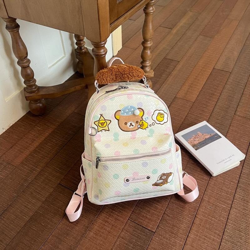 Schoolbag Dopamine Color Polka Dots Easy Bear Backpack Korean College Girl Backpack Junior High School Cute Cartoon School Bag
