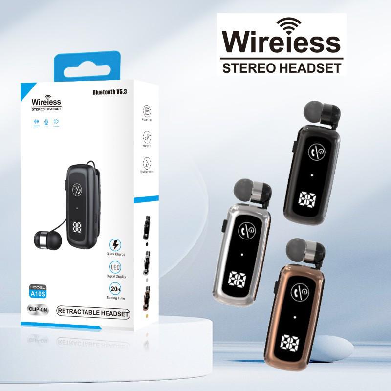 

A-10S Smart Bluetooth Earphone with Retractable Cord and Clip-on Single Ear Design for In-car Business Use срібний