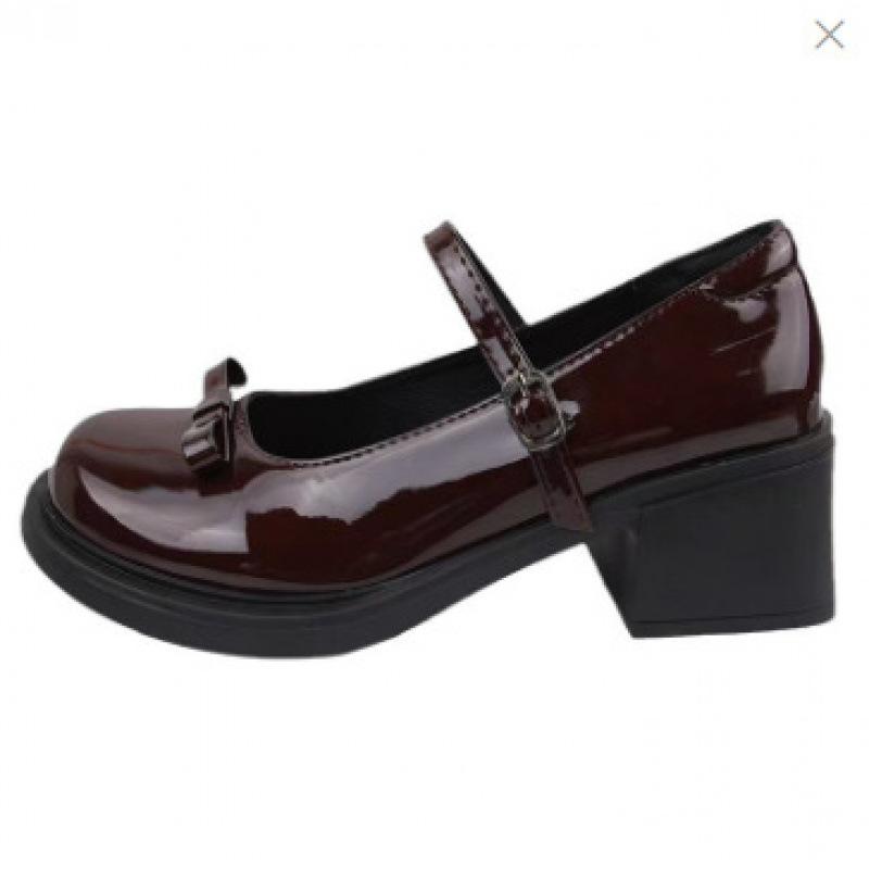 French Retro High-heeled Mary Jane Shoes Women's 2025 New Summer Bow Brown Round Head British Style Small Leather Shoes