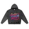 DTG Print Knitted Denim Zip-Up Hoodie Speed Devines My Every Move Car Typography Brother Print Zipper Hoodies  