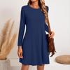 Casual Long Sleeve Side Pocket Dress Women Solid Color Round Neck Fashion