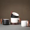 130ml Ceramic Coffee Mug With Wooden Handle Heat-resistant Kungfu Teacup With Coaster Kungfulatte Cappuccino Espresso Cup