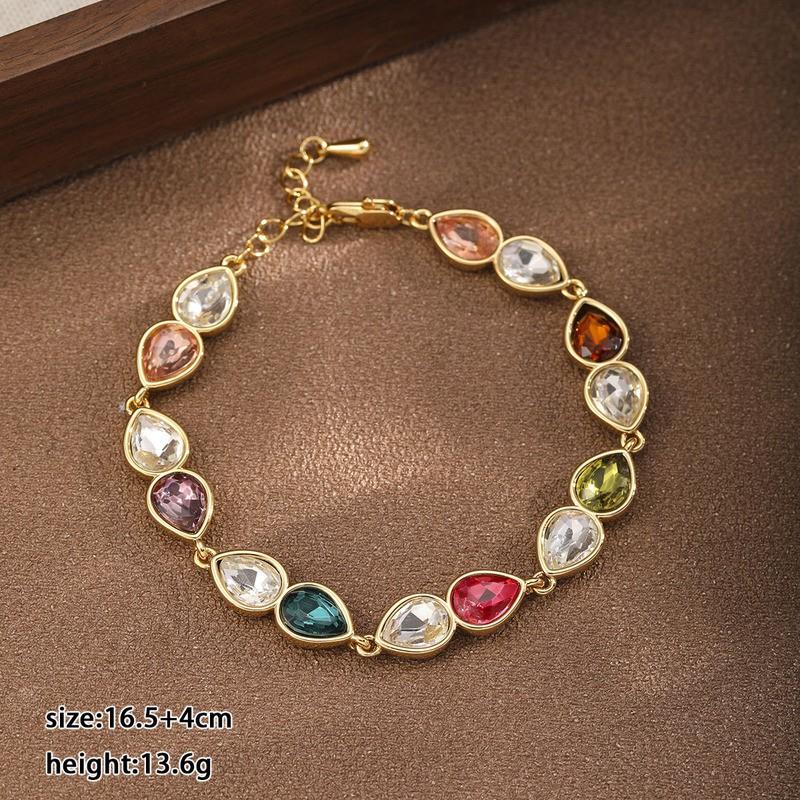 Crystal Water Drop Bracelet Women With Rhinestone Inlay Geometric Design Sweet Style 2026 Lightweight Luxury Crystal Copper Components NL02803B