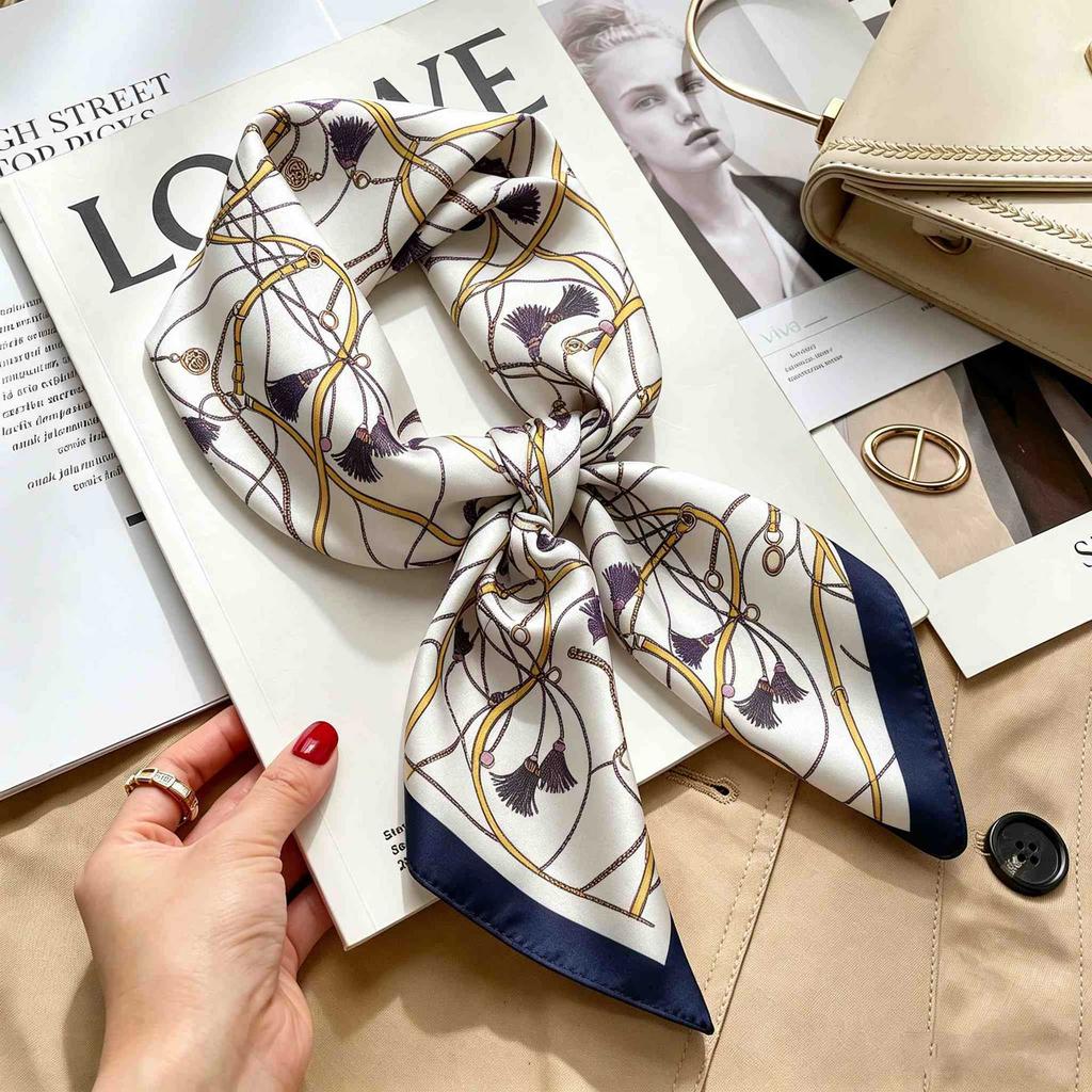 Women's spring and autumn silk scarf temperament versatile thin Internet celebrity Korean version light luxury fashion scarf high-end design small squ