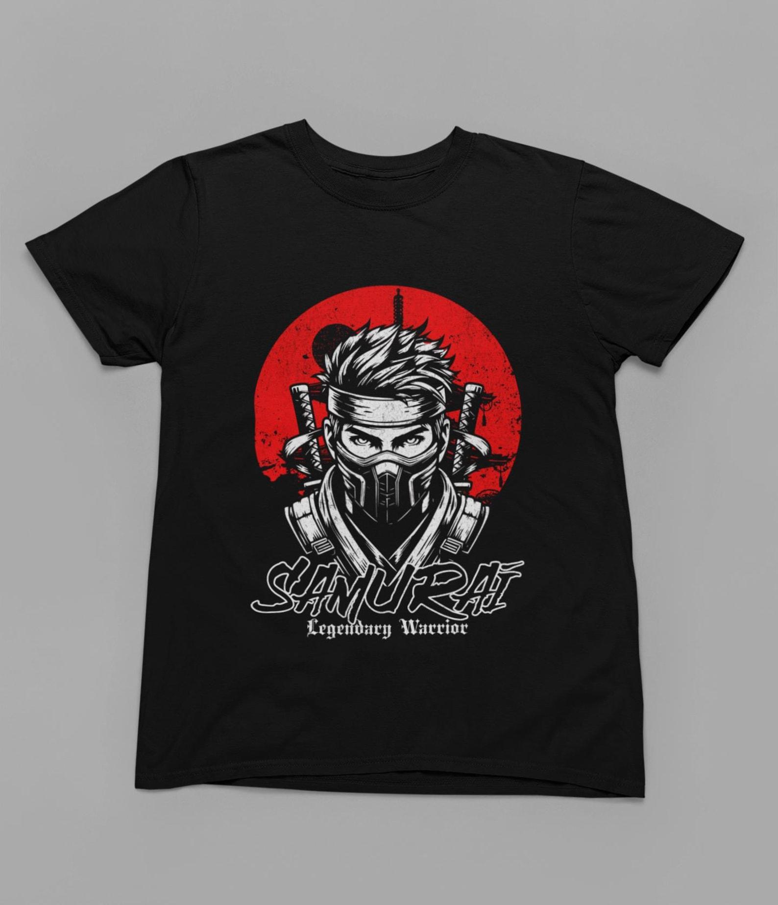 Anime Samurai Ninja T-Shirt, Japanese Masked Warrior Red Sun Graphic Tee, Dark Unisex Shirt, Cool Anime Gift For Him Her 3XL