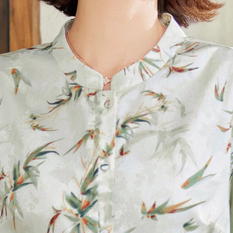 Chinese Style Bamboo Leaf Chiffon 3/4 Sleeve Blouse