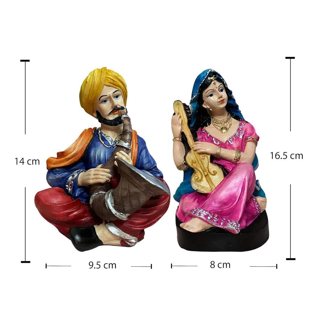 Rajasthanisches traditionelles Musikpaar Harz-Schauobjekt für Heimdekoration (2er-Pack, Mehrfarbig)