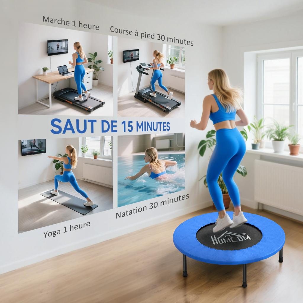 Mini fitness trampoline, exercise trampoline with non-slip feet, 100 kg load, diameter 81 x 22.5 cm, blue and black