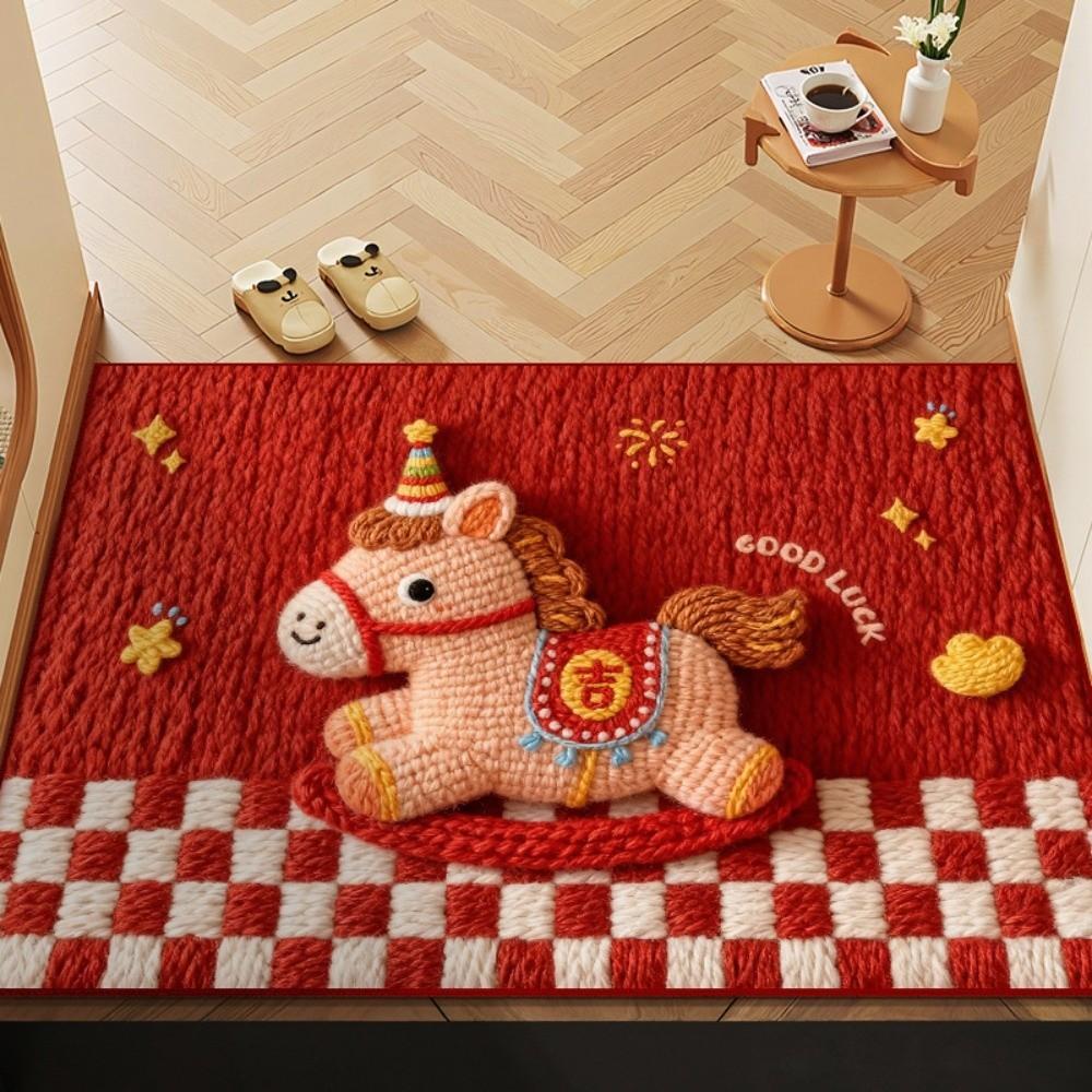 Horse Pattern New Year Door Mat Red Welcome Home Mat New Entrance Floor Mat  Home Decorations