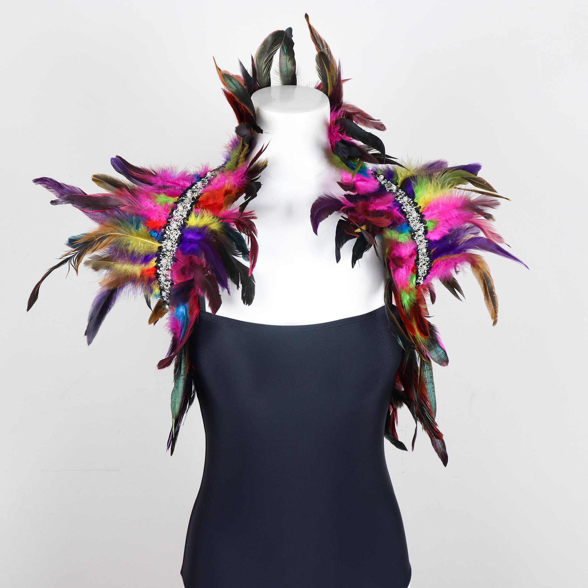 

Модный плащ-накидка из перьев, костюм для сценического выступления, жилет из перьев, фальшивый воротник, шарф, маскарад, ролевые игры, аниме-аксессуары