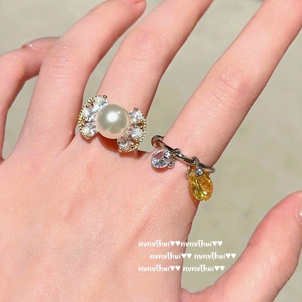 Mermaid Tears, Radiance Gemstone Pearl Fringed Earrings, Tahiti, Deep Sea Bead Bow Zircon, Ring.