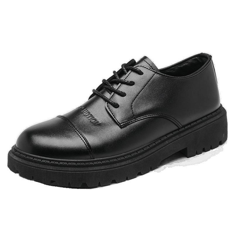 Business Men's Formal British Style Platform Heightening Shoes Pure Leather Shoes Black Casual Simple Men's Shoes Autumn
