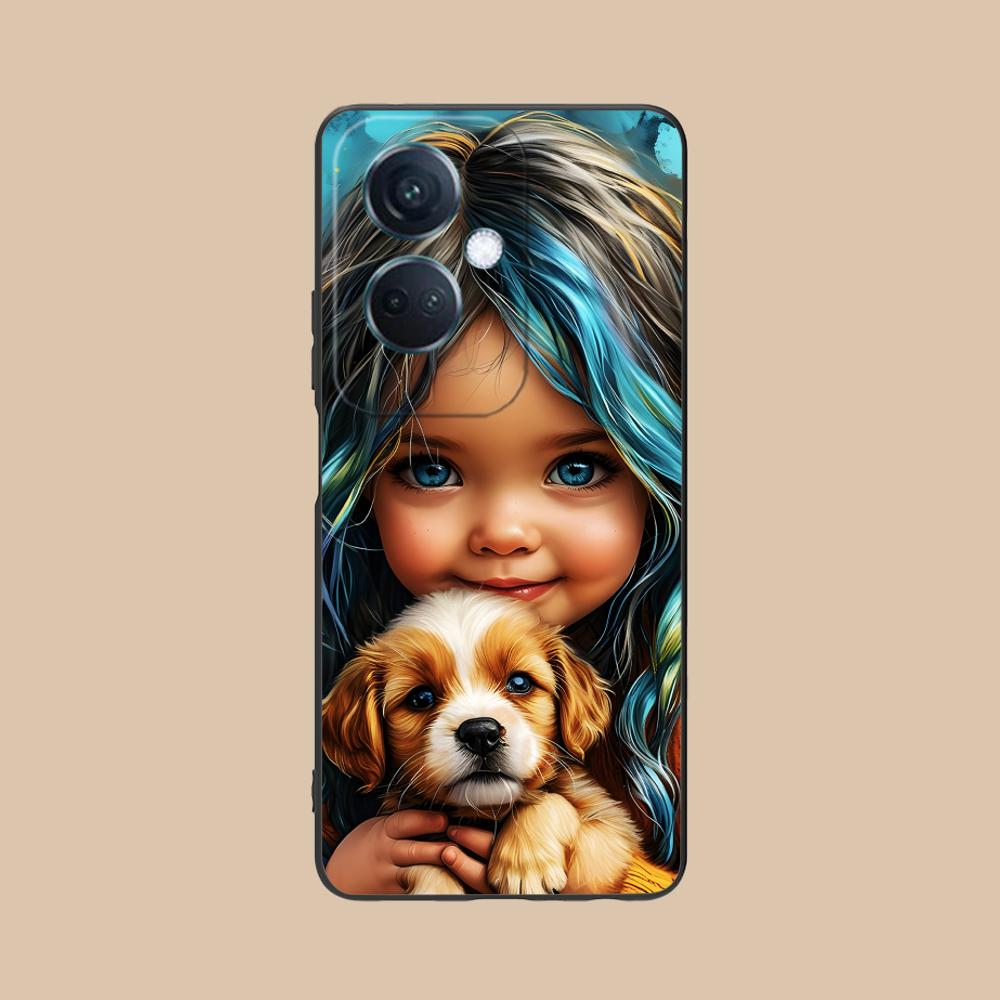 Girl Dog Puppy Matte TPU Mobile Phone Case for OPPO Reno 14 13 12 11 10 9 8 7 6 5 F T Pro 5G Colorful Printing Cover