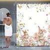Rabbit Flower Shower Curtain Set With 12 Free Hooks: Includes Waterproof Curtain, Non-Slip Bath Mat, Toilet Seat Cover, Bath Rug