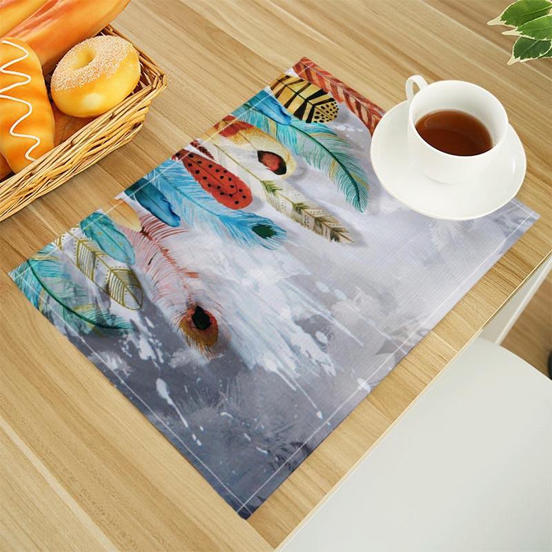 

Feathers Print Linen Dining Table Mats Alphabet Kitchen Placemat 30X45cm Coasters Pads Bowl Cup Mat 2pcs 30x45cm
