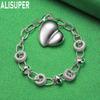 925 Sterling Silver Romantic Heart Side Chain Beautiful Bracelet Gift Jewelry