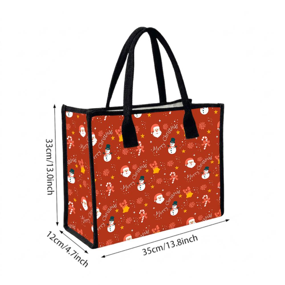 Christmas Pattern Tote Bag Holiday Portable Handbag Casual Carryall for Daily Use