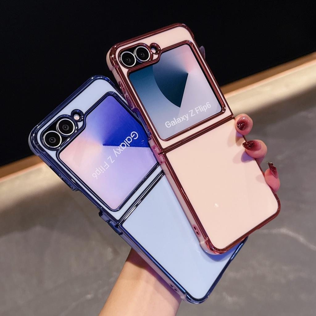 Fashion Plating Airbag Glossy Silicone Phone Case For Samsung Galaxy Z Flip 7 FE 6 5 Electroplated Bright Shockproof Armor Cover