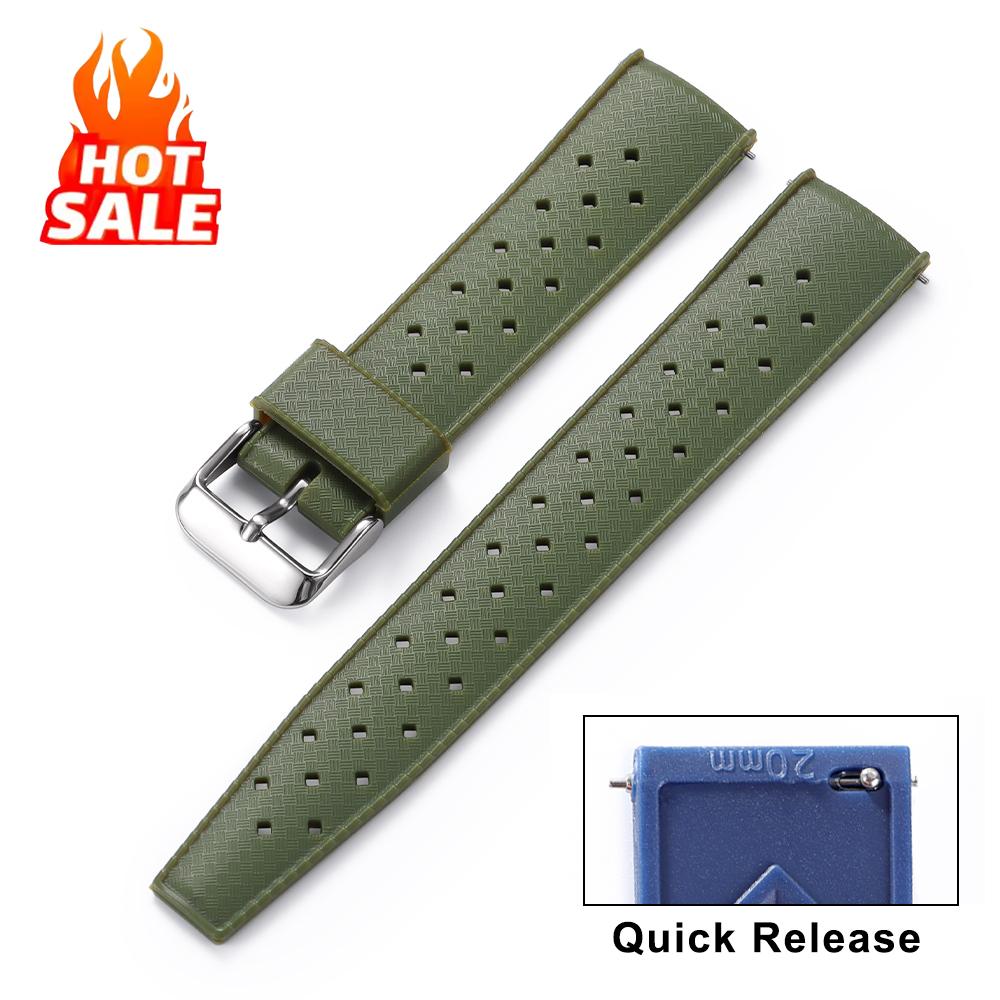 Premium Tropische FKM Gummiarmbänder 20mm 22mm Schnellverschluss Passform Flaches Ende Universelles Uhrenarmband Weiches Silikon Smartwatch Uhrenarmband