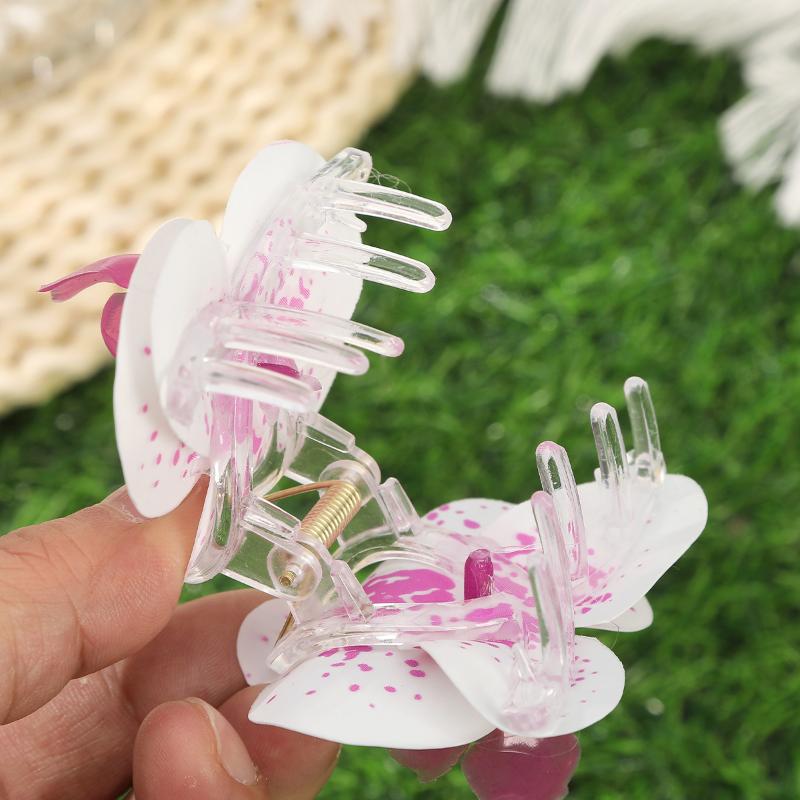 Elegant 7cm Simulated Flowers Hair Claw Durable Orchid Floral Hairpin for Weddings and Special Days