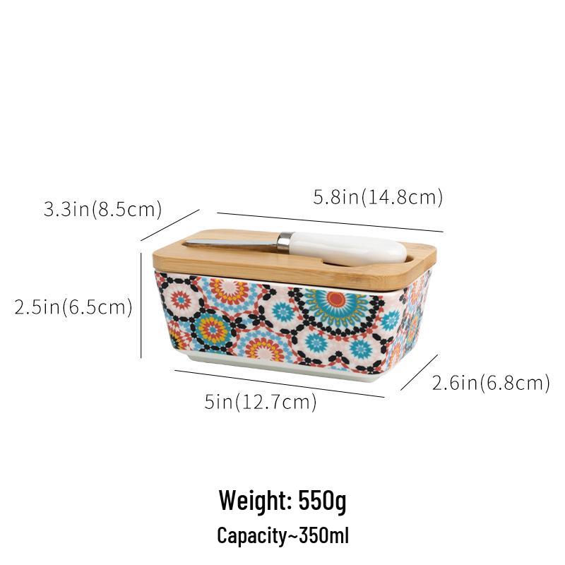 European-Style Ceramic Butter Dish with Lid - Cheese Storage Box for Fresh-Keeping In Kitchen