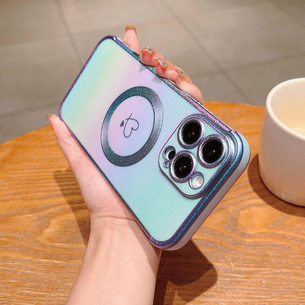 iPhone 17 Pro Max Colorful Electroplated Case with Magnetic Heart and Anti-Fall Protection