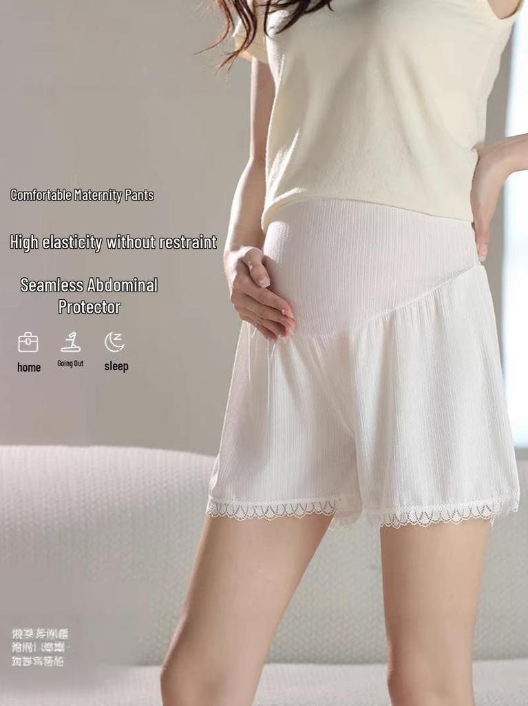 High Waist Maternity Safety Pants - Ice Silk, Loose, Plus Size, Anti-Exposure, Summer Fashion