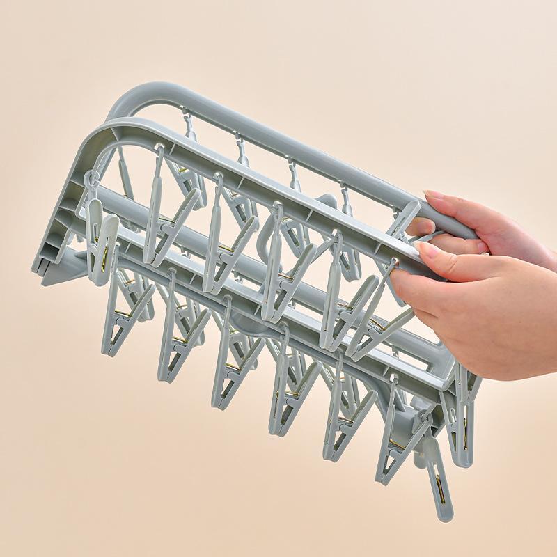 Foldable Laundry Drying Rack With 32 Clips 360 Rotating Hook For Home Dorm Use