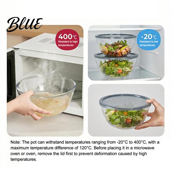 Salad Bowl with Lid Glass Lid Heat Resistant 4500ml Capacity Container
