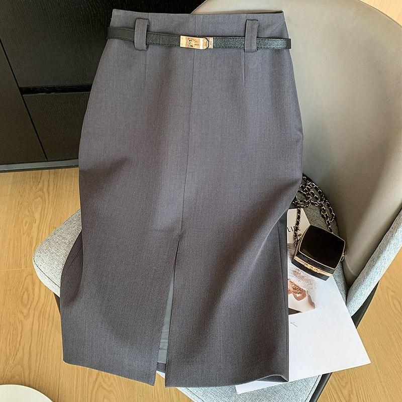Premium Office Lady Pencil Skirt Women Spring Summer Elegant Beige Bodycon Hip Skirt Workwear