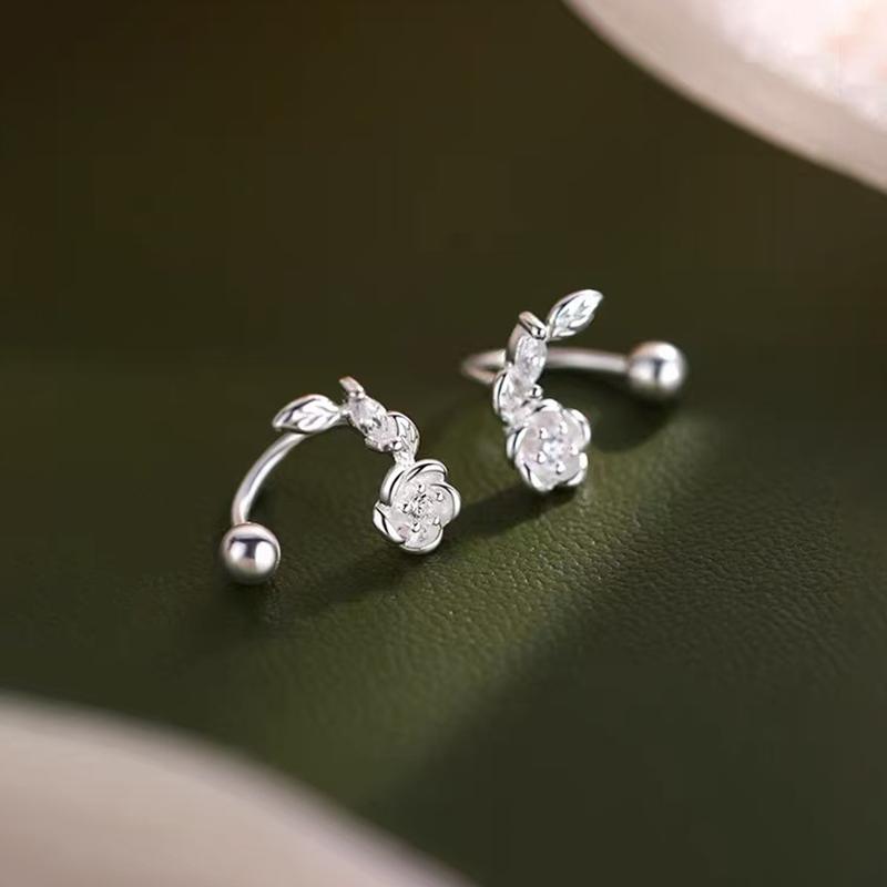 925 Silver Needle Zircon Flower Bead Screw Plant Stud Earrings For Women Classic Jewelry Light Accessories
