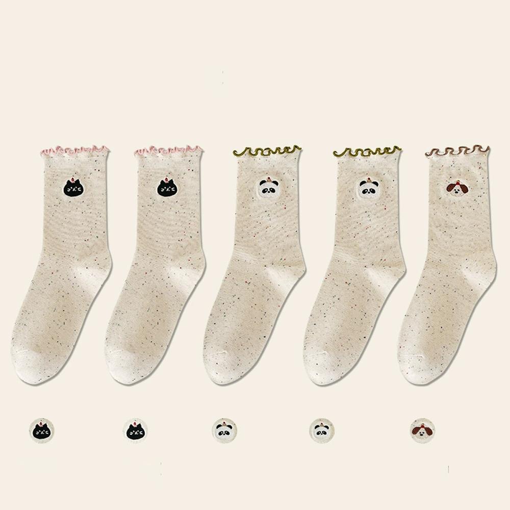 

5 пар женских носков Y2K с оборками Kawaii Harajuku Lolita Cotton Cartoon Funny Socks Set Cute Socks With Street Style Print One Size