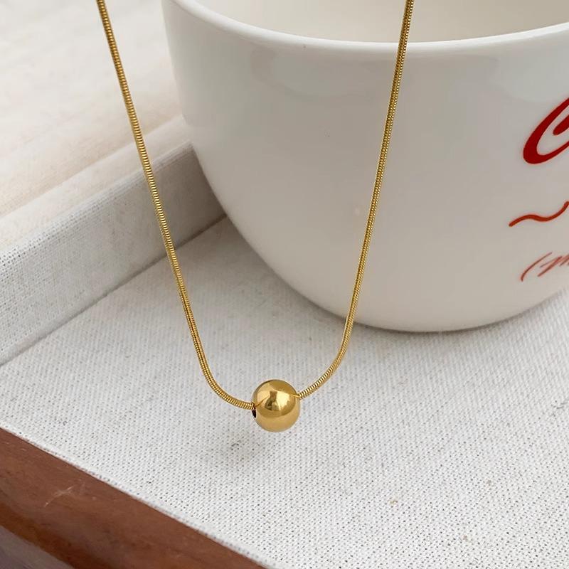 Women's Titanium Steel Clavicle Chain Necklace with Gold Bead Pendant - Non-Fading, Make a Wish, Shine Bright.