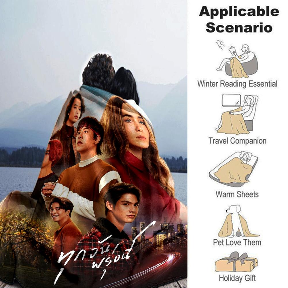 Thai Drama Cast Character Poster Print Flannel Blanket Soft Warm Throw Blanket Pop Culture Home Decor for Sofa Bedroom Travel