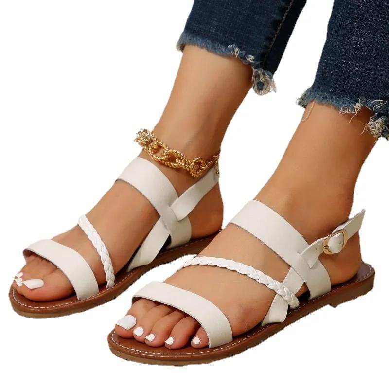 Low Heel Square Heel Gladiator Buckle Strap Solid 2024 High Quality Women's Shoes Shallow Back Strap Novelty Women's Sandals