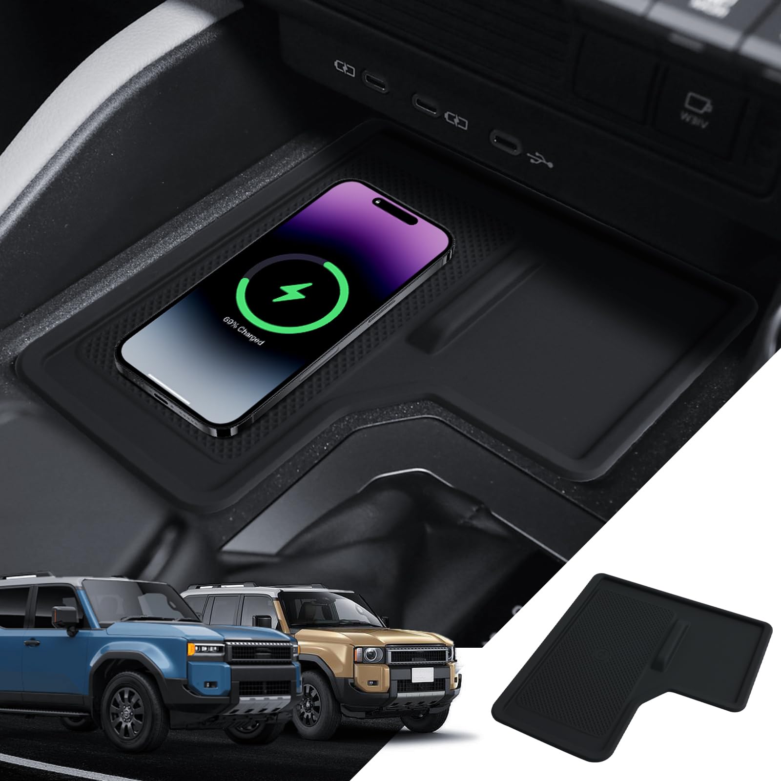 

LANTU Wireless Charging Mat for Toyota Land Cruiser 250 Rubber Mat for Wireless Center and Compatible with TRJ250W and GDJ250W (2024) - Non-Slip чёрный