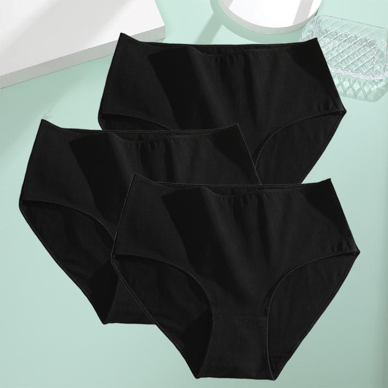 FINETOO 3Pcs Cotton Panties Women High Waist Briefs Seamless Underwear Breathable Underpants Solid Color Panty S-2XL Intimates