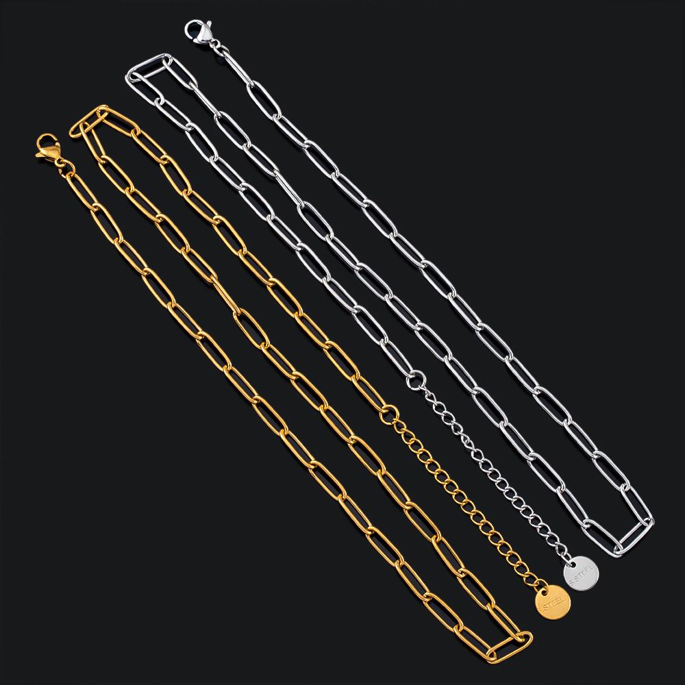 5pcs 2pcs 1pc Stainless Steel 4x12mm Frame Link Chians Necklace Extended Chain Lobster Clasp Round Tail Charm DIY Jewelry Making