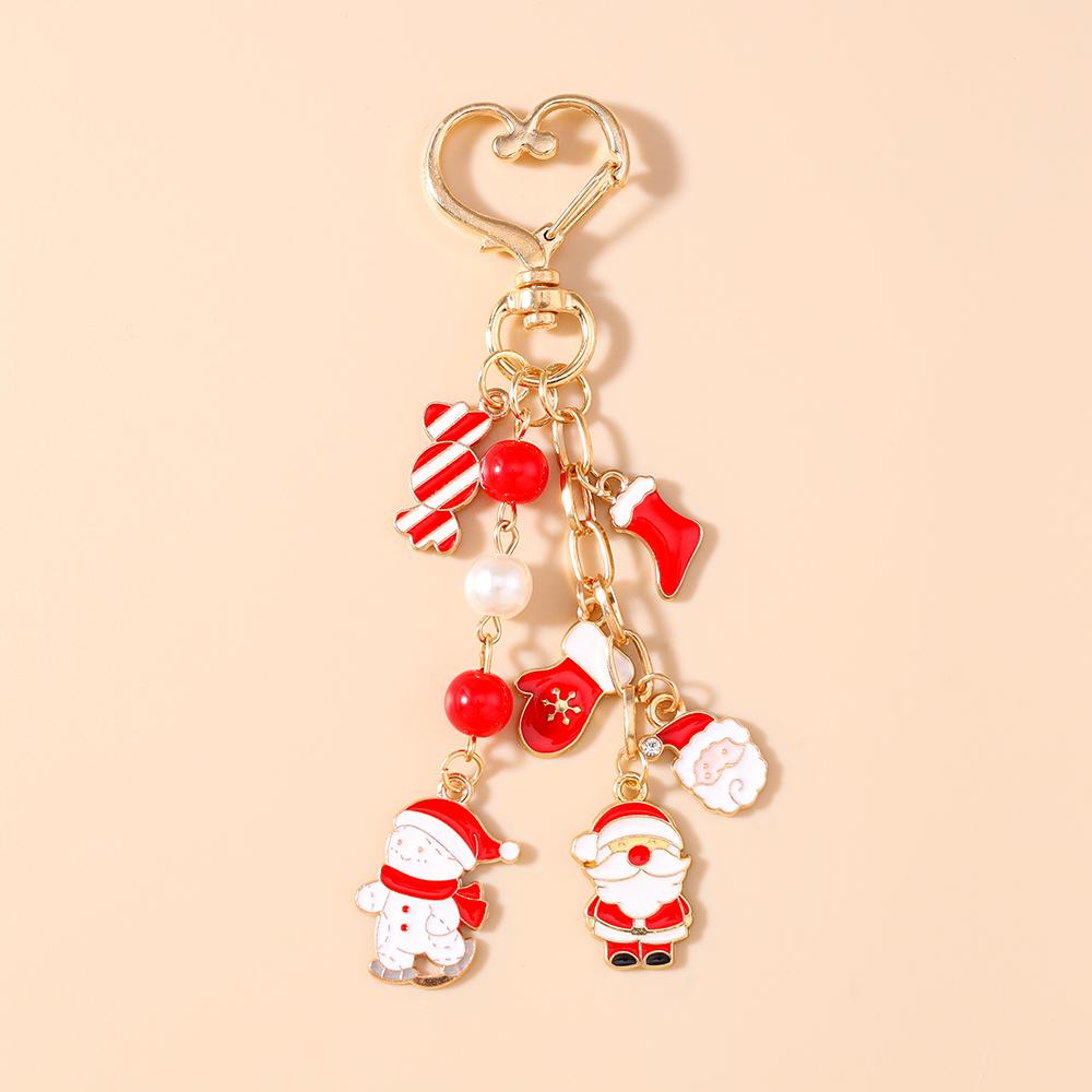 Fashion Christmas Keychain Women Girls Snowman Elk Key Ring Pendants for Handbag Decor DIY Key Chain New Year Gifts